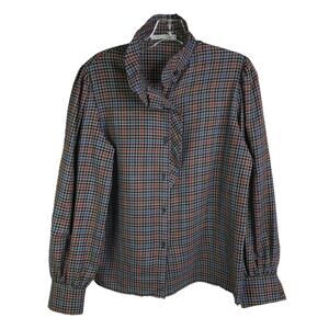Guy Laroche Shirt Womens‎ 38 Black Red Plaid Wool Button Front Classic